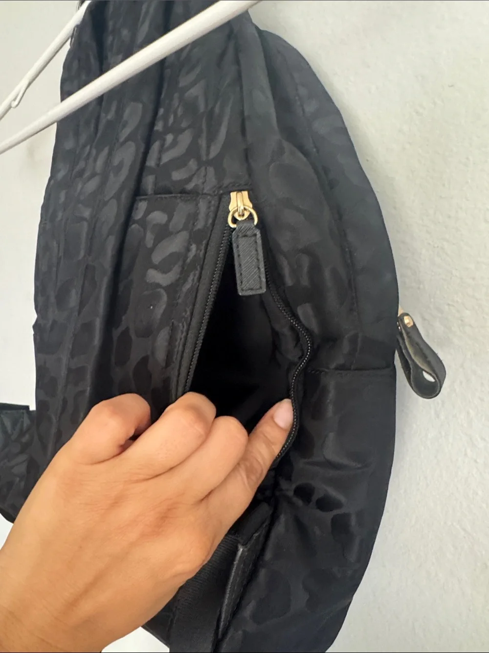 Michael Kors Black Leopard-Print Nylon Backpack with Gold Hardware